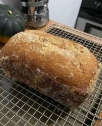 Loaf of delicious homemade cinnamon bread with swirls of cinnamon sugar.