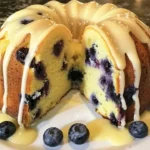 Lemon blueberry pound cake with a sweet glaze on top