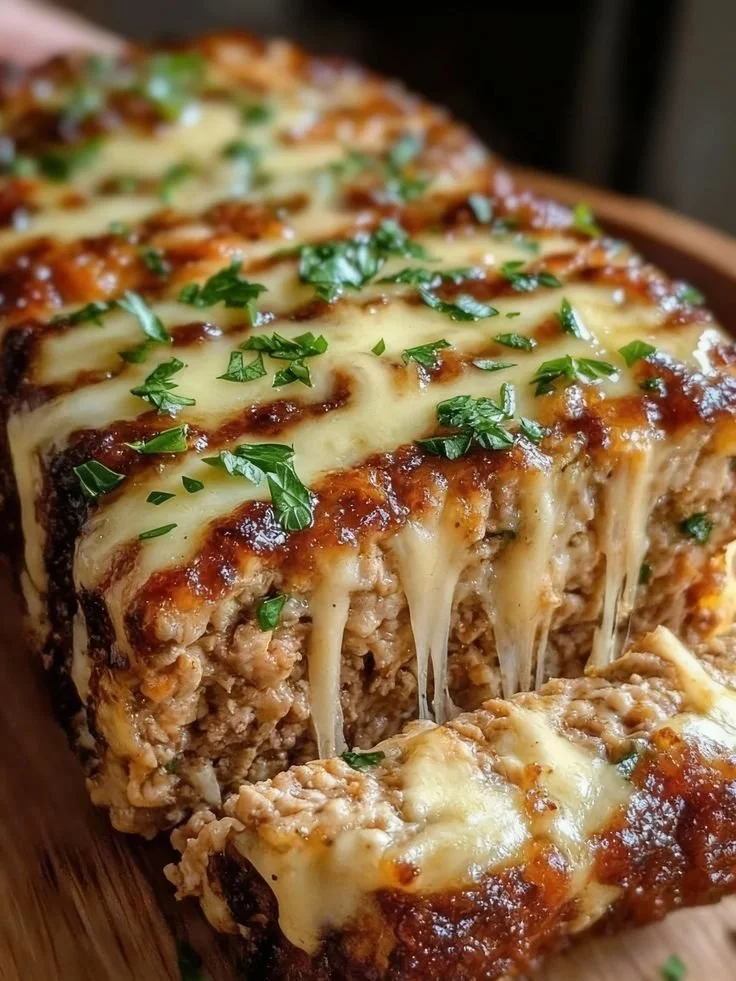 Delicious homemade meatloaf served with mashed potatoes and green beans.