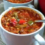 Sausage and beef rice casserole dish served hot in a bowl