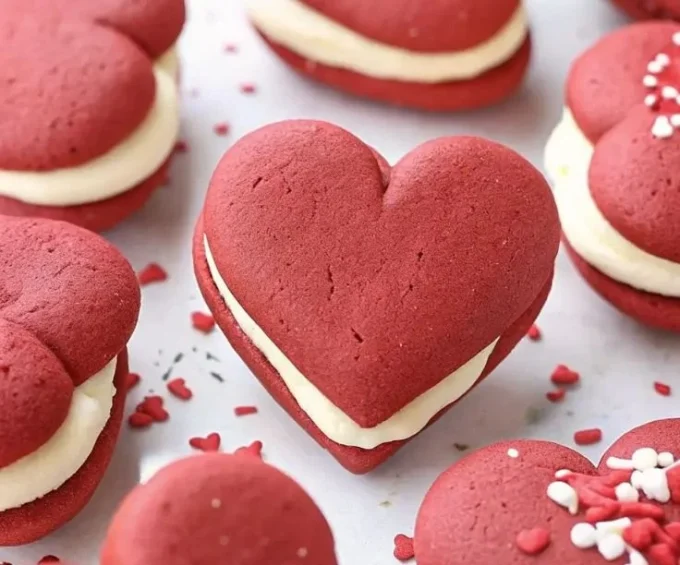 A plate of homemade whoopie pies filled with creamy frosting