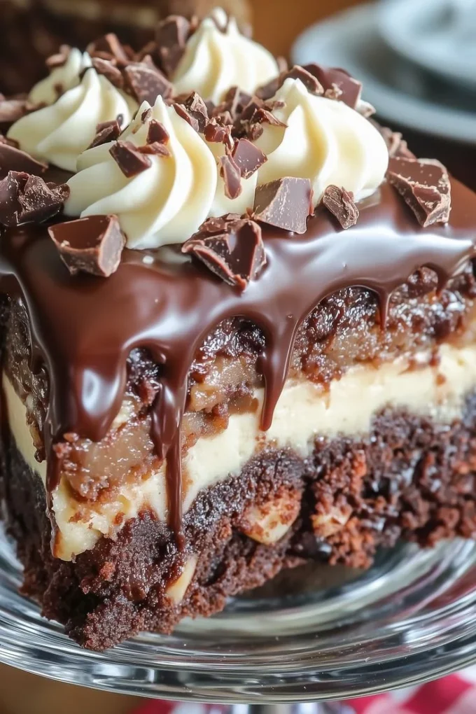 Delicious chocolate cake soaked in caramel, ready to be served and enjoyed.