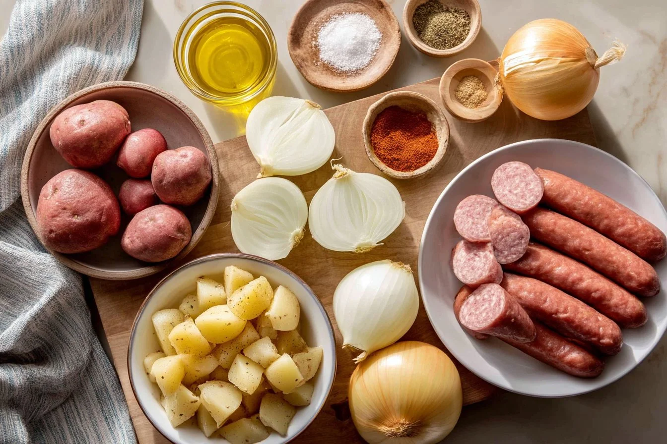 Fried Potatoes, Onions, and Polish Sausage