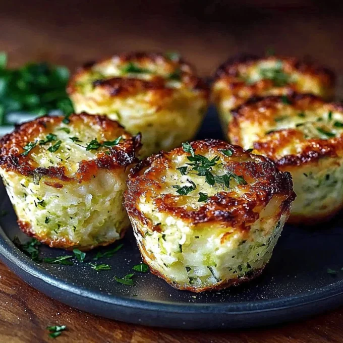Crispy Parmesan zucchini and potato muffins topped with herbs and cheese.