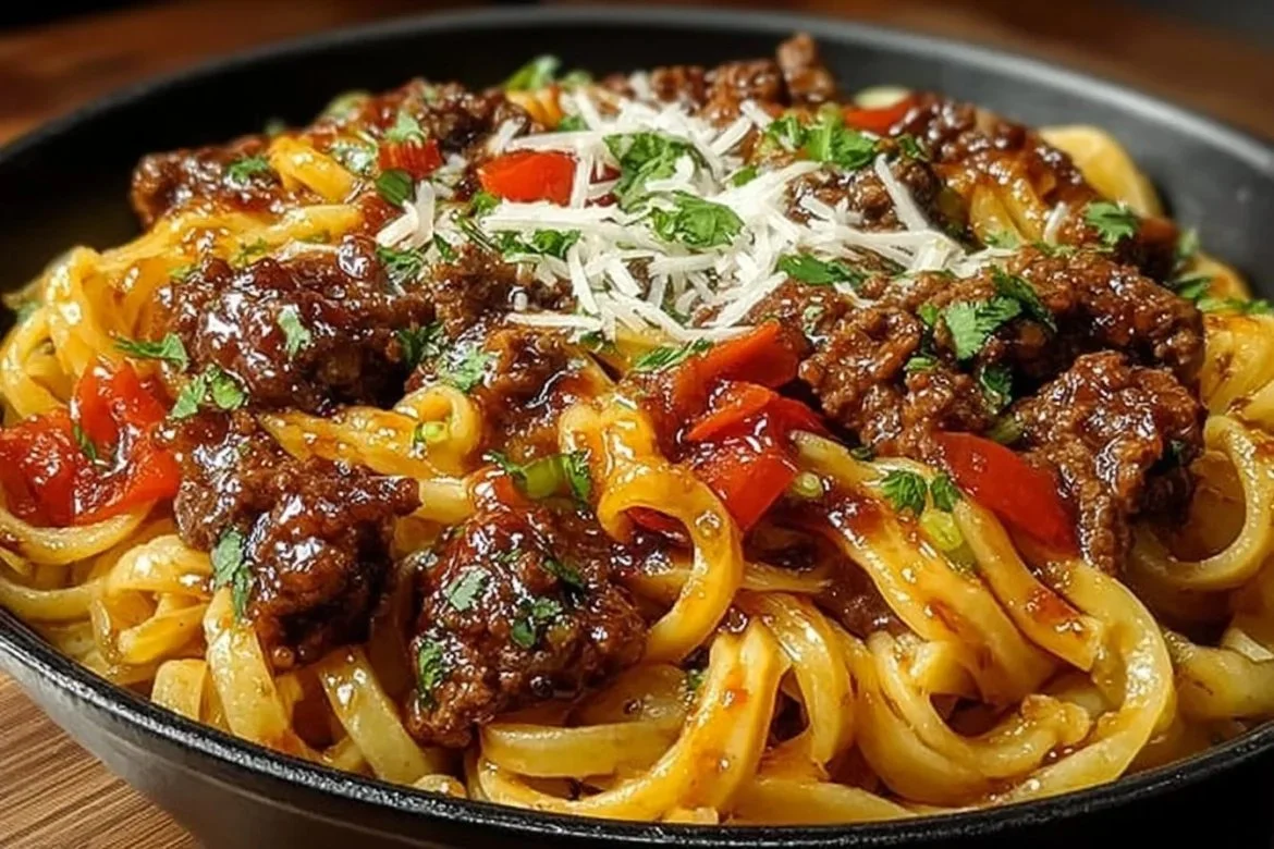 One-Skillet Zesty Honey Chili Beef Pasta