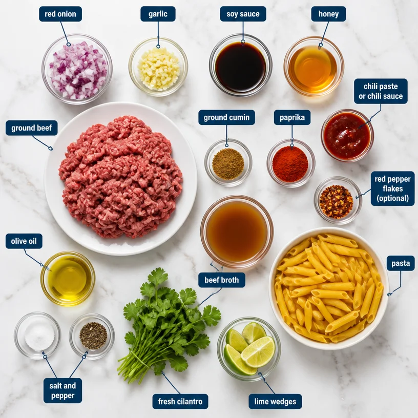 One-Skillet Zesty Honey Chili Beef Pasta